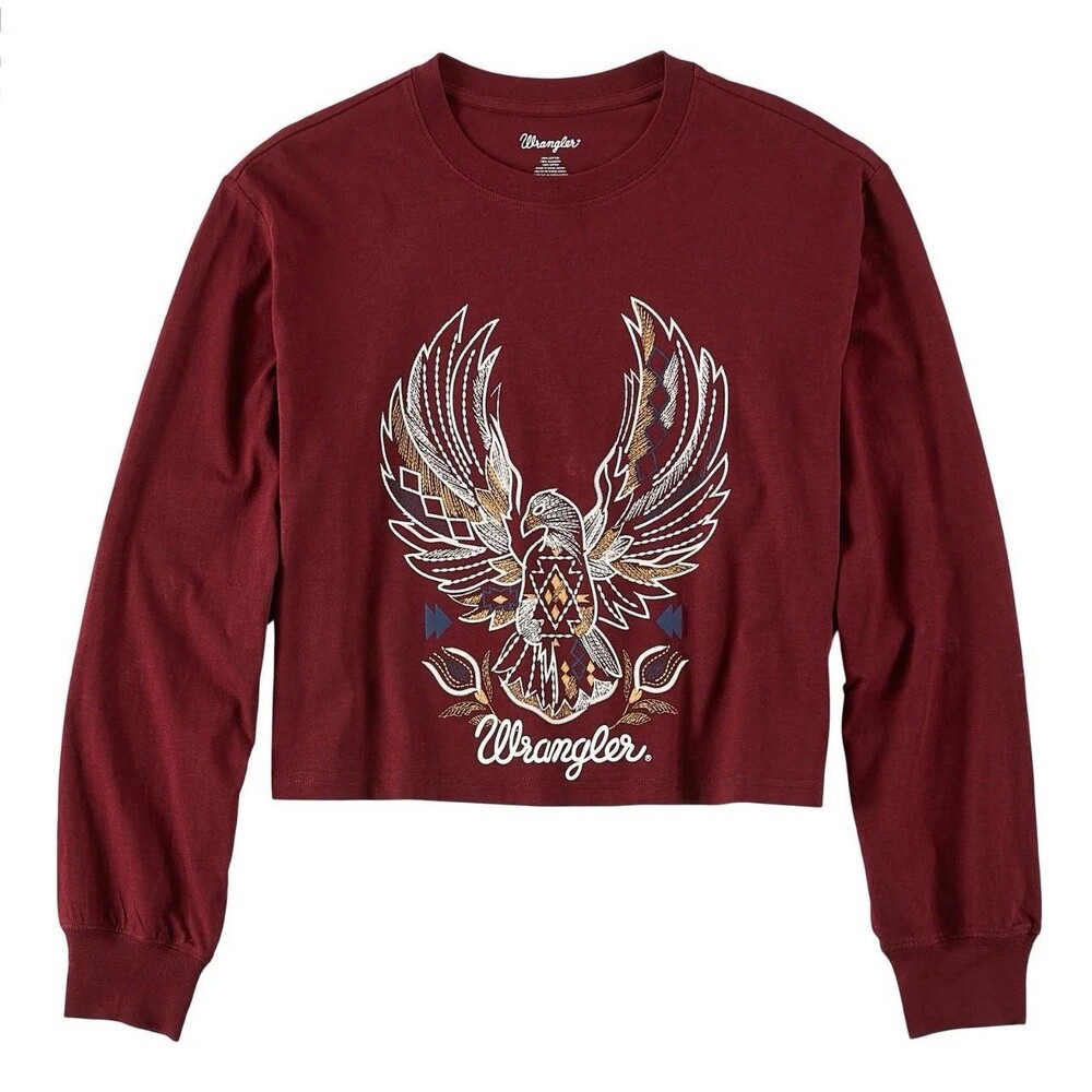 Wrangler Women’s Crop Top Size S Zinfandel Long Sleeve Western Cowgirl Burgundy
